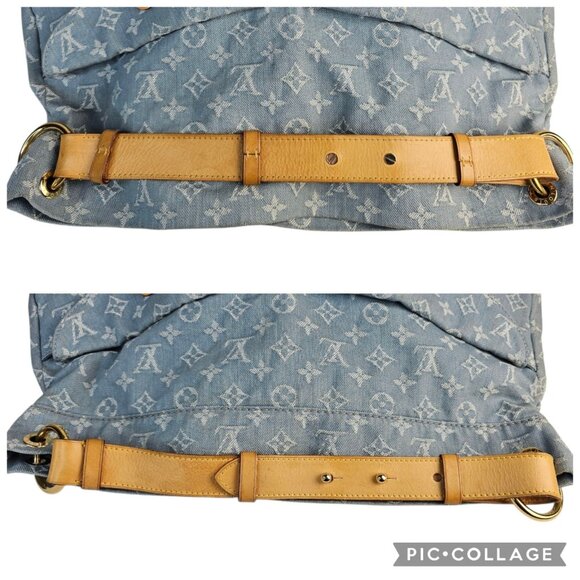 LOUIS VUITTON Daily GM Denim Leather Shoulder Bag Hobo Blue Clair Monogram LV - Picture 13 of 16